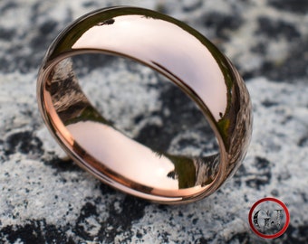 High Polished Rose Gold Tungsten Ring, Mens Ring, Mens Wedding Band, Womens Wedding Band