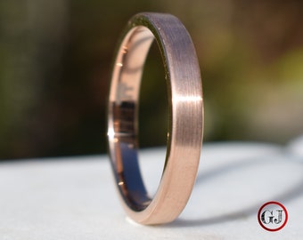 Tungsten Ring 4mm Brushed Rose Gold Comfort fit band, Mens Ring, Mens Wedding Band