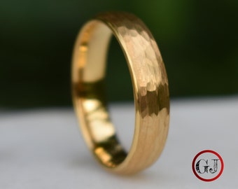 Tungsten Ring Hammered Gold with Comfort fit band, Mens Ring, Mens Wedding Band, Womens Wedding band