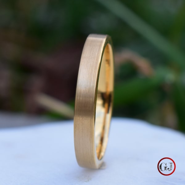 Tungsten Ring 4mm Brushed Gold Comfort fit band, Mens Ring, Mens Wedding Band