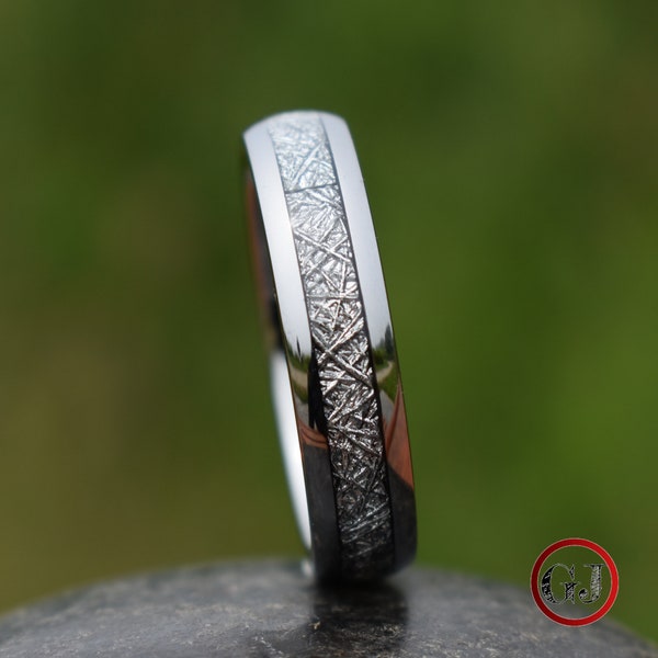 Wolfraam ring met meteoriet 6mm, herenring, heren trouwring, dames trouwring
