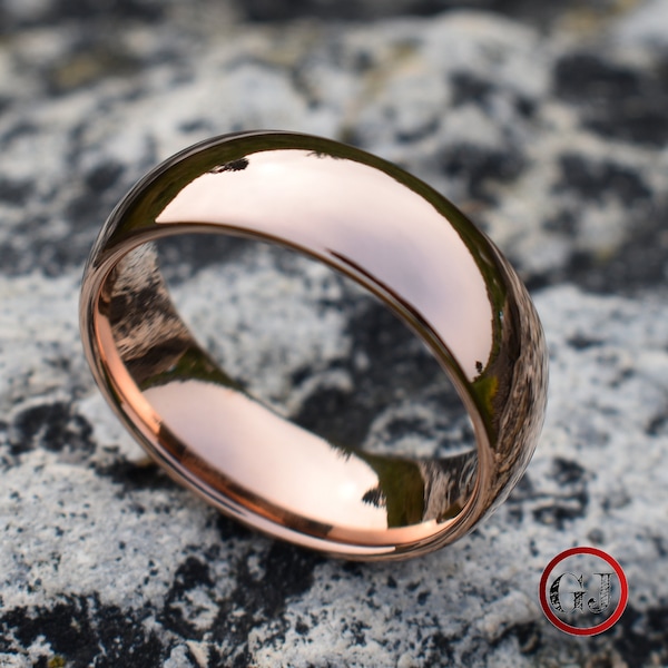 High Polished Rose Gold Tungsten Ring, Mens Ring, Mens Wedding Band, Womens Wedding Band