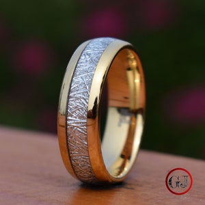 Tungsten Ring Gold with Meteorite 8mm, Mens Ring, Mens Wedding Band, Womens Wedding Band
