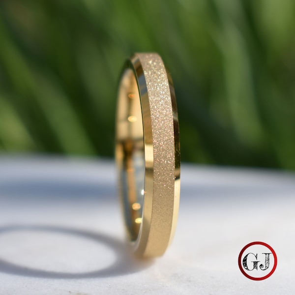 Tungsten Ring Gold Sandblasted Wedding Band, Womens Ring, Womens Wedding Band