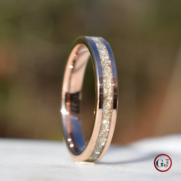 Tungsten Rose Gold Ring German Silver Glass Wedding Band, Womens Ring, Womens Wedding Band