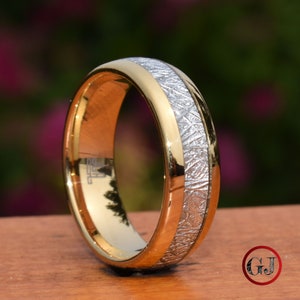 Tungsten Ring Gold With Meteorite 8mm Mens Ring Mens Wedding - Etsy