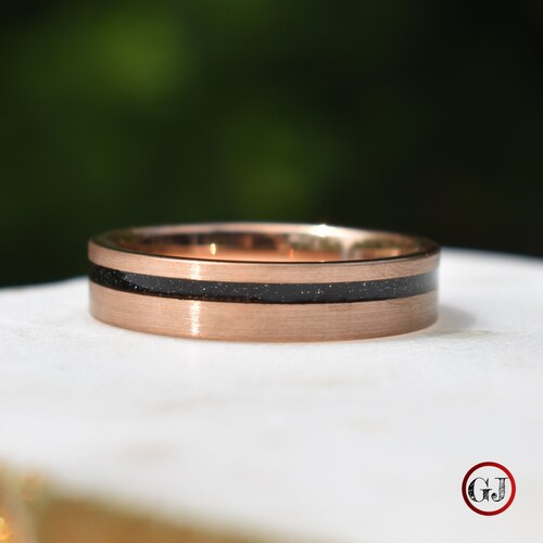 Tungsten Rose Gold 6mm Ring Black Druzy Quartz Wedding Band, Mens Ring, Mens Wedding shops Band