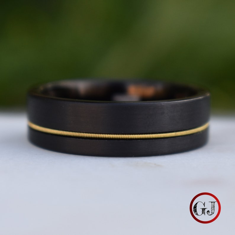 Guitar String 8mm Black Tungsten Ring Mens Ring Mens Wedding Etsy Canada