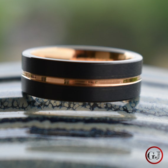 Mens black ring with rose best sale gold