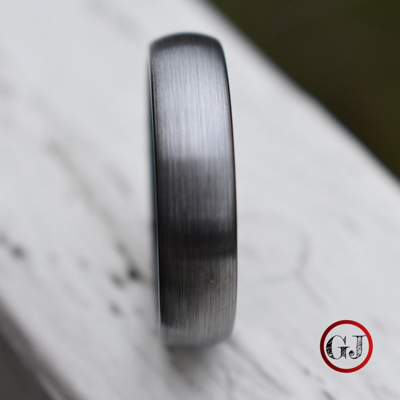 Mens Wedding Band Tungsten Ring Brushed Silver with Black Comfort fit band Mens Ring