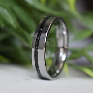 Tungsten 6mm Ring Black Druzy Quartz Wedding Band