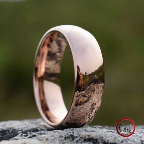 High shops Polished Rose Gold Tungsten Ring, Mens Ring, Mens Wedding Band, Womens Wedding Band