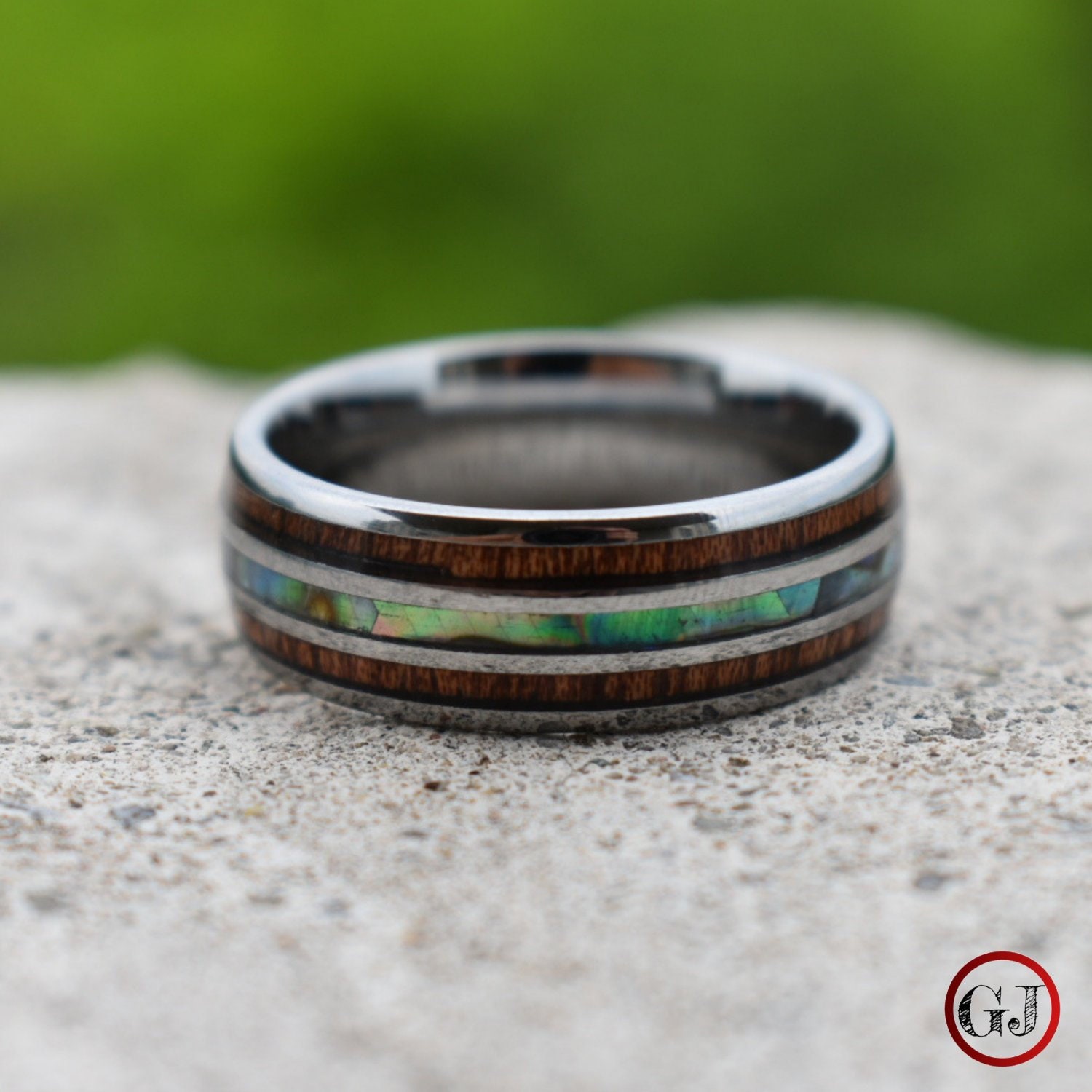 Tungsten 8mm Ring With Koa Wood and Shell Inlay Mens Ring - Etsy Canada