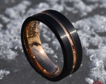 Ohio State Tungsten Wedding Band Black with Golden Groove & CZ inlay 