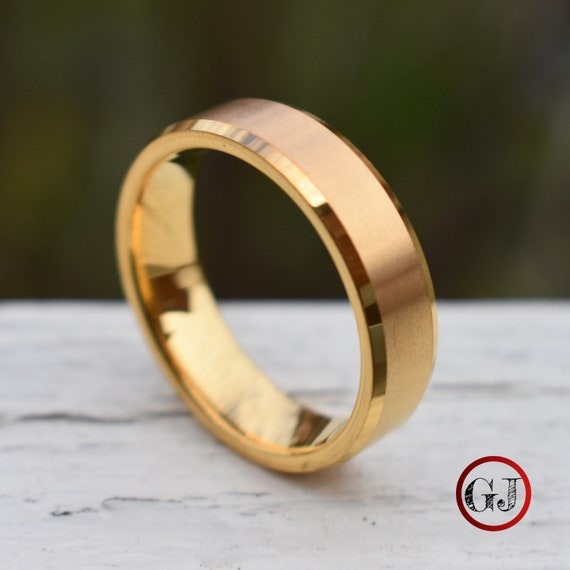 The Ridge 24 Karat Gold Plated Beveled Ring Comfort Fit Wedding Band - 7