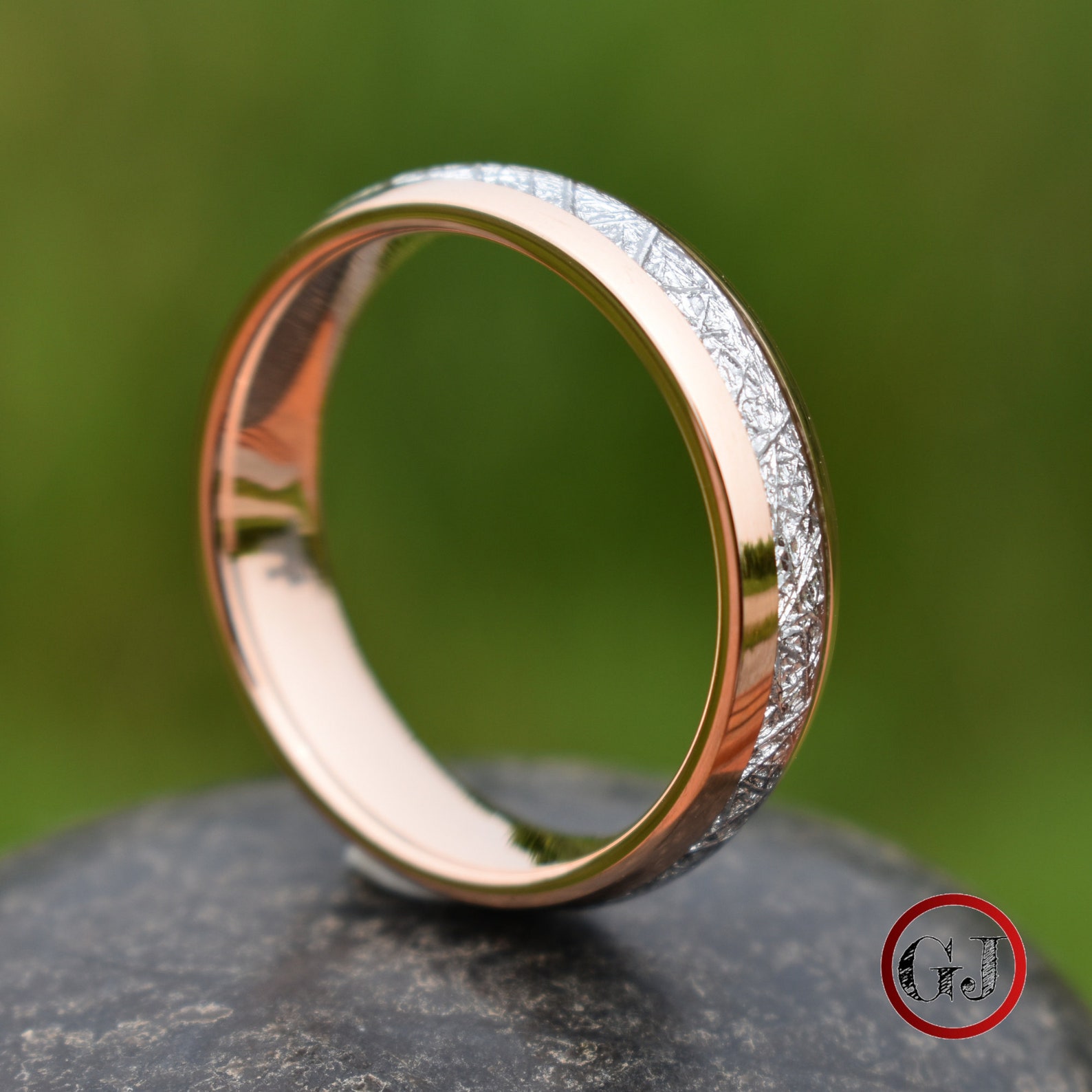 Tungsten Ring Rose Gold with Meteorite 6mm Mens Ring Mens