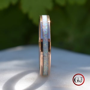 Tungsten Rose Gold Ring Crushed White Opal Wedding Band, Womens Ring, Womens Wedding Band image 5