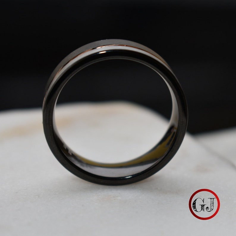 Tungsten Ring Black and Silver Brushed with Rose Gold Accent, Mens Ring, Mens Wedding Band image 7