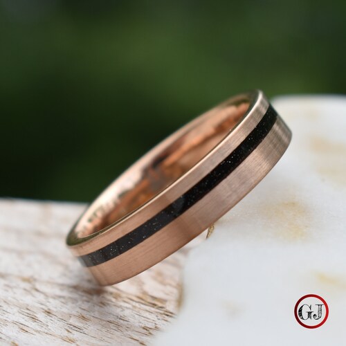 Tungsten Rose Gold 6mm Ring Black Druzy Quartz Wedding Band, Mens Ring, Mens Wedding shops Band