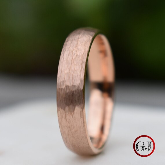 Hammered rose gold online mens wedding band