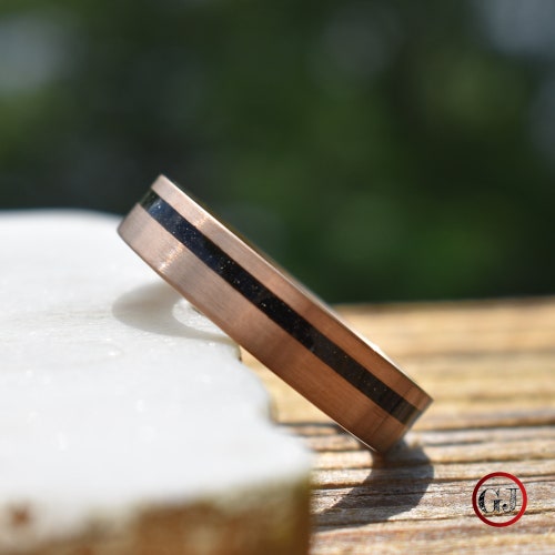 Tungsten Rose Gold 6mm Ring Black Druzy Quartz Wedding Band, Mens Ring, Mens Wedding shops Band