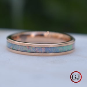 Tungsten Rose Gold Ring Crushed White Opal Wedding Band, Womens Ring, Womens Wedding Band image 4