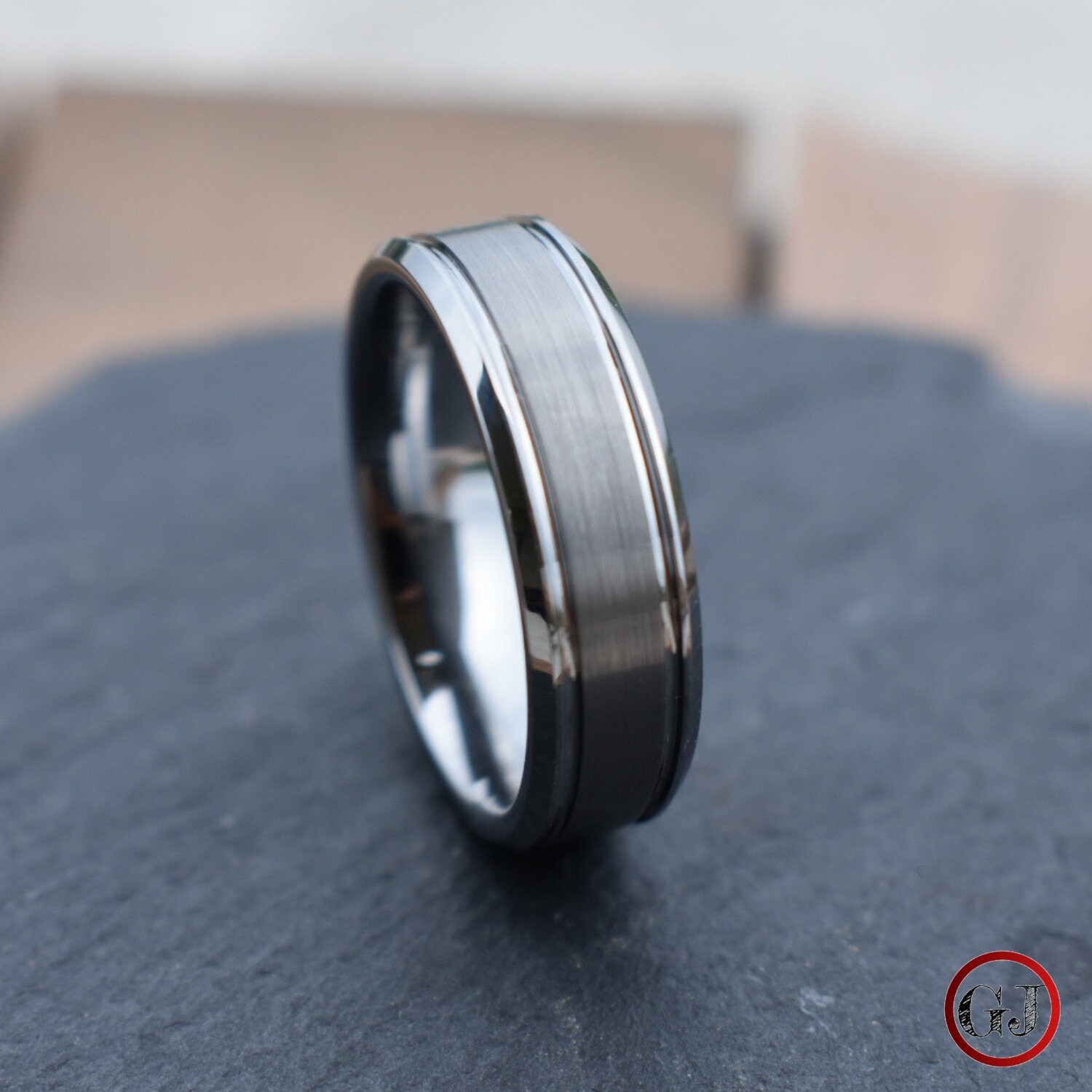 Charcoal mens cheap wedding band