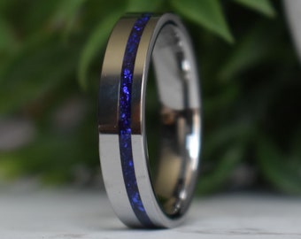 Tungsten 6mm Ring Blue Sapphire German Glass Wedding Band