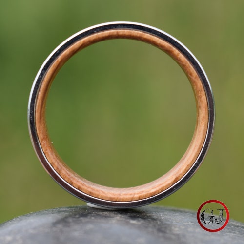 Silver Tungsten with Whiskey Barrel Inner Band 6mm, Mens Ring, Mens Wedding shops Band, Whiskey Barrel Ring, Wedding Ring