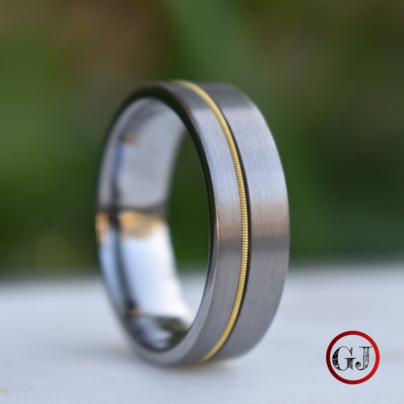 Guitar String 8mm Tungsten Ring Mens Ring Mens Wedding Band Etsy