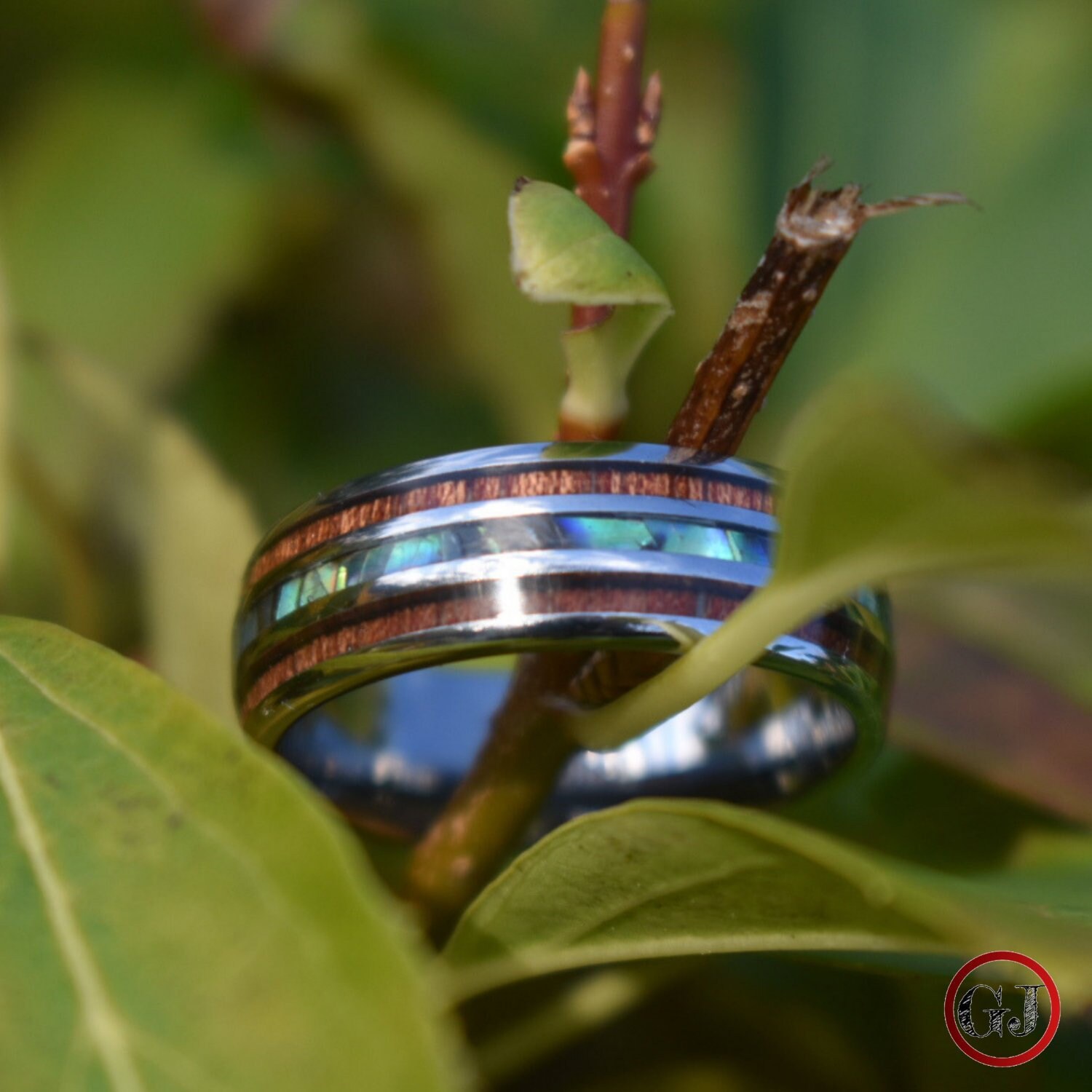 Tungsten 8mm Ring With Koa Wood and Shell Inlay Mens Ring | Etsy ...
