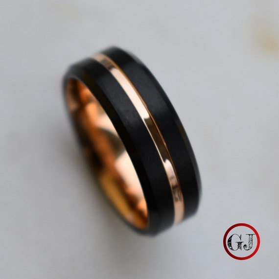 Silly Kings 12mm Rose Gold Tungsten Ring,Black Tungsten Wedding Band,Mens Rose Gold Ring,Anniversary Band Silly Kings 12mm Rose Gold Tungsten Ring,Black Tungsten Wedding Band,Mens Rose Gold Ring,Anniversary Band