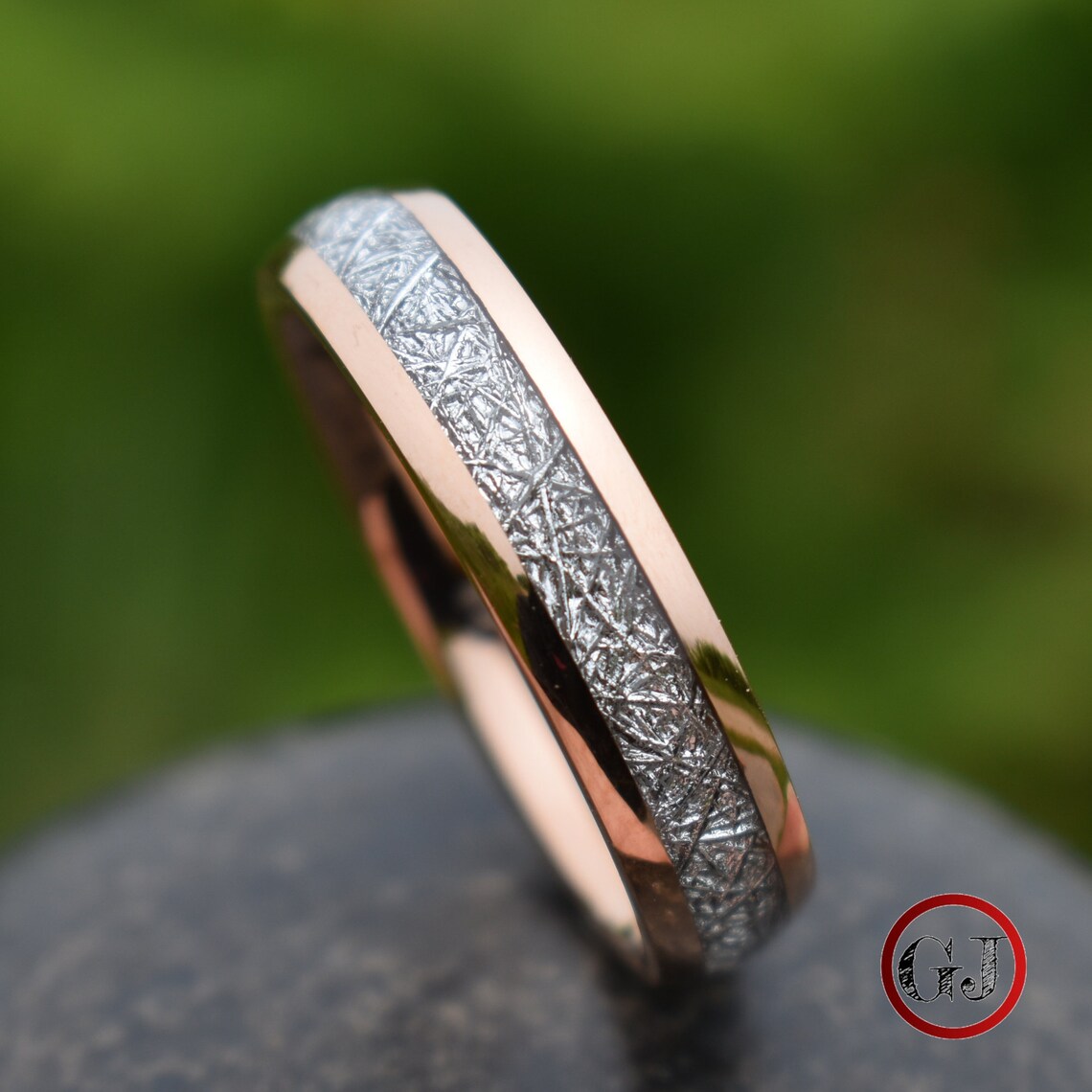 Tungsten Ring Rose Gold with Meteorite 6mm Mens Ring Mens