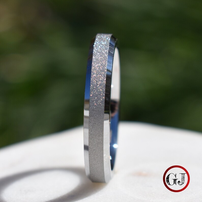 Tungsten Ring Silver Sandblasted Wedding Band Womens Ring Etsy