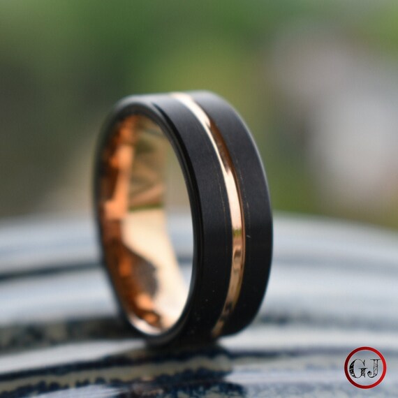 Mens black wedding hotsell band with rose gold