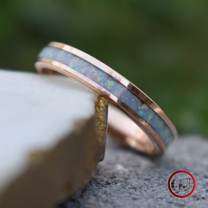 Tungsten Rose Gold Ring Crushed White Opal Wedding Band, Womens Ring, Womens Wedding Band image 6