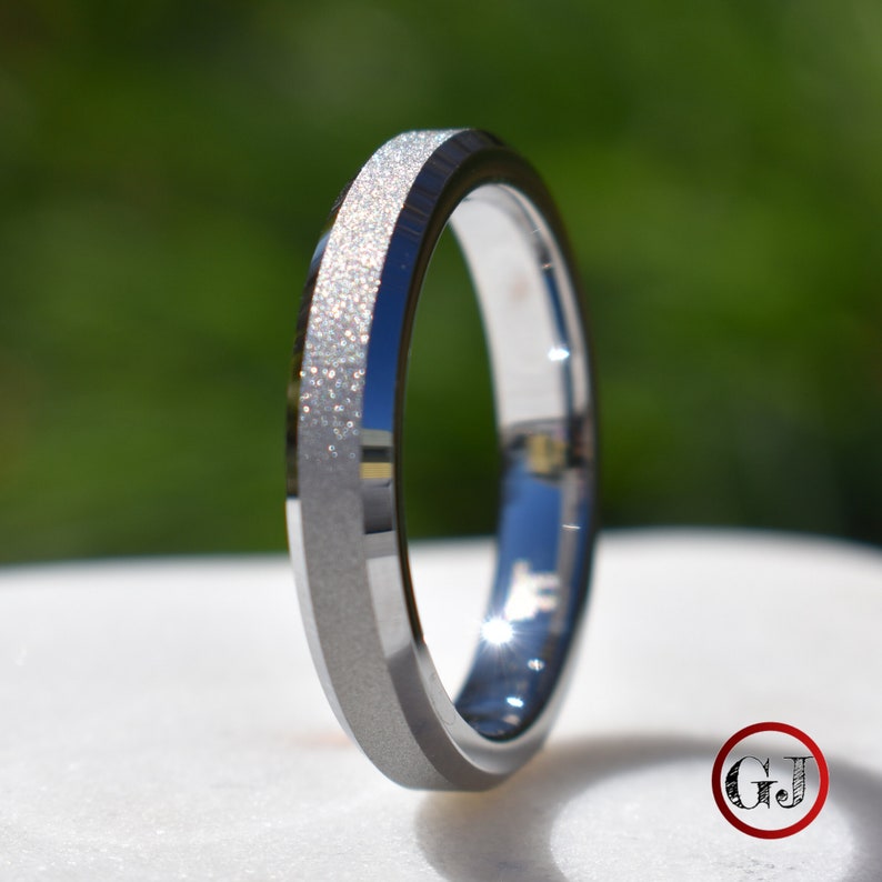 Tungsten Ring Silver Sandblasted Wedding Band Womens Ring Etsy Canada