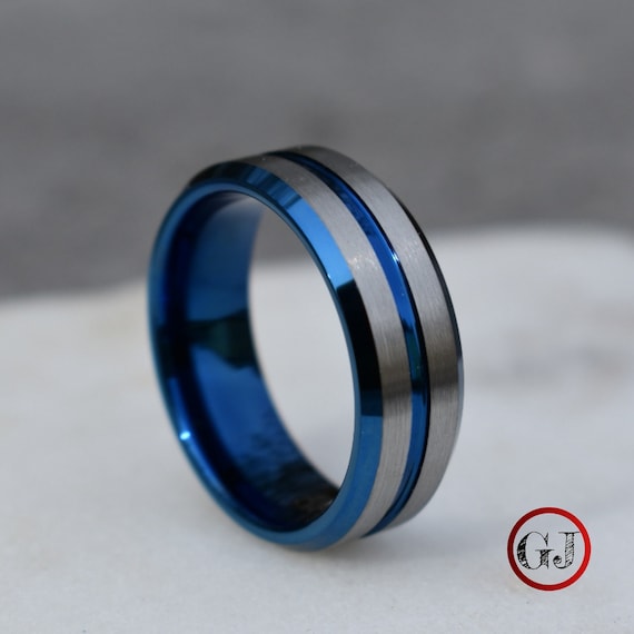 Silver and blue shop tungsten ring