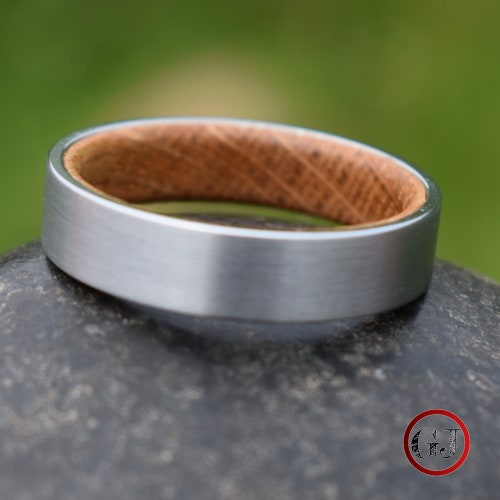 Silver Tungsten with Whiskey Barrel Inner Band 6mm, Mens Ring, Mens Wedding shops Band, Whiskey Barrel Ring, Wedding Ring