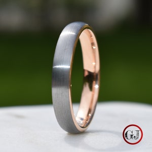 Tungsten Ring 4mm Brushed Silver With Rose Gold Comfort Fit - Etsy
