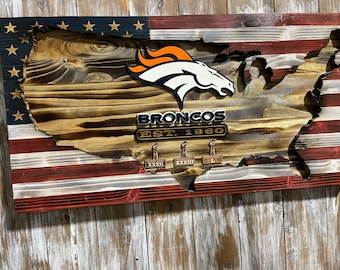 American wooden flag with Broncos logo