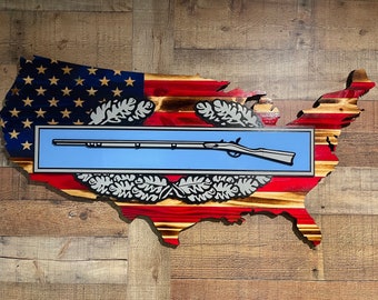 wooden American flag with Combat Infantry Badge