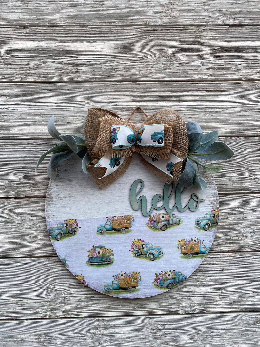 Spring Hello Truck Wood Wall Hanging Sign/spring Round Sign/spring Door ...