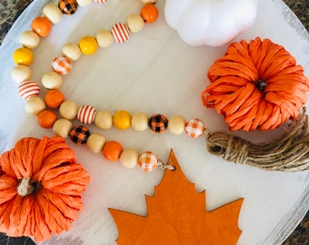 Fall Farmhouse Bead Garland/Fall Bead Strand/Fall Wood Beads/Farmhouse Bead Garland