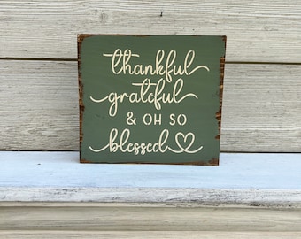 Thankful Grateful Blessed Fall Wood Sign, Farmhouse Decor