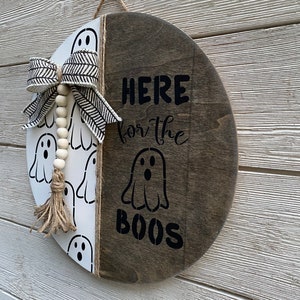 Ici pour le cintre de porte rond en bois de Boo / cintre de porte dHalloween / enseigne de décor dHalloween image 3