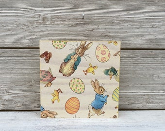 Rustic Easter Bunny Wood Block Sign, Farmhouse Spring Decor
