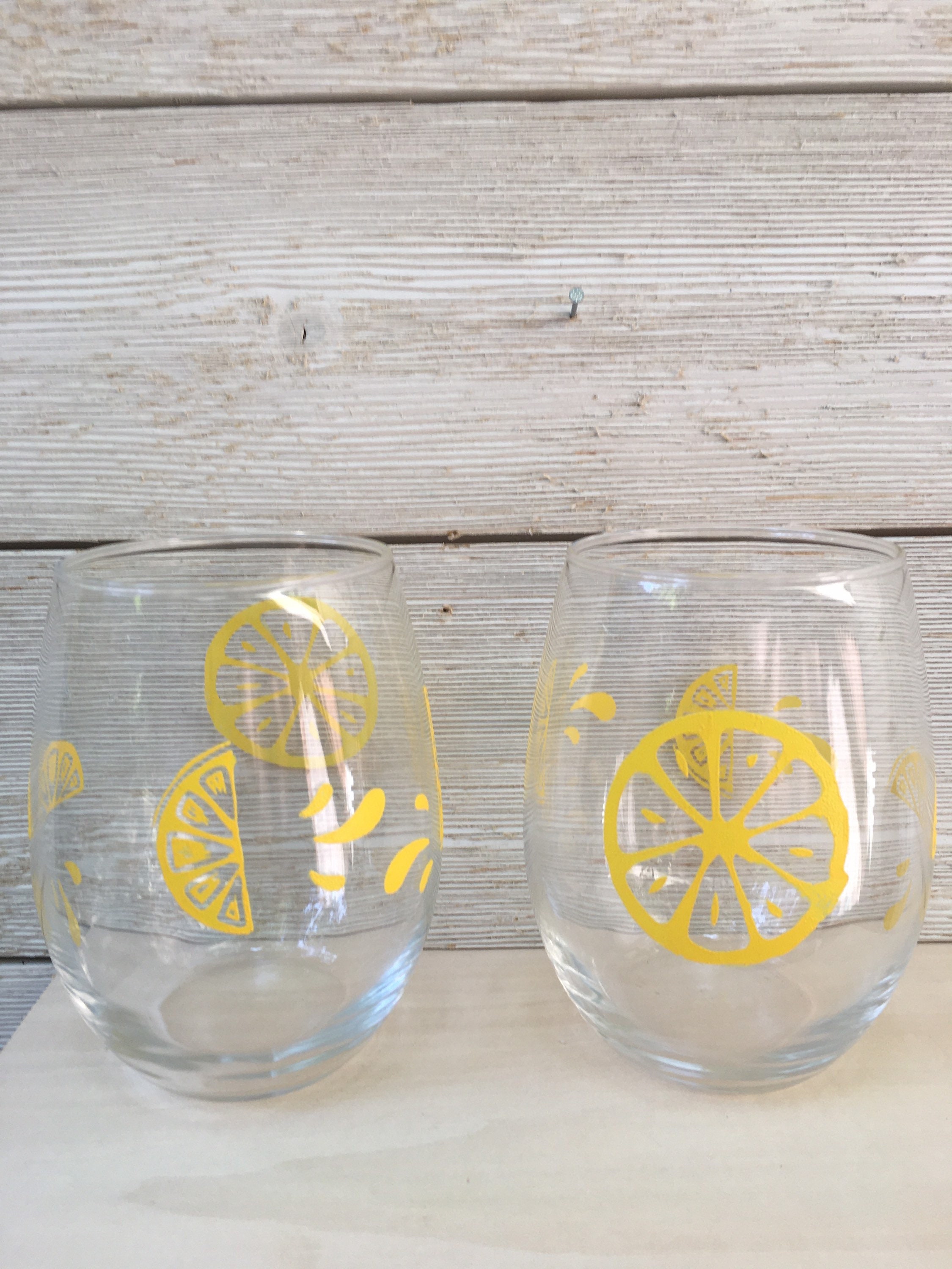 Lemon Stemless Hand painted Wine Glasses/Lemon Decor/Wine Etsy