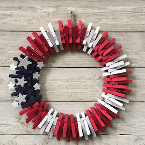Fourth of July clothespin Wreath /Patriotic Wreath/Memorial Day Wreath/ Red ,White ,and Blue Wreath/ Front Door Wreath image 3