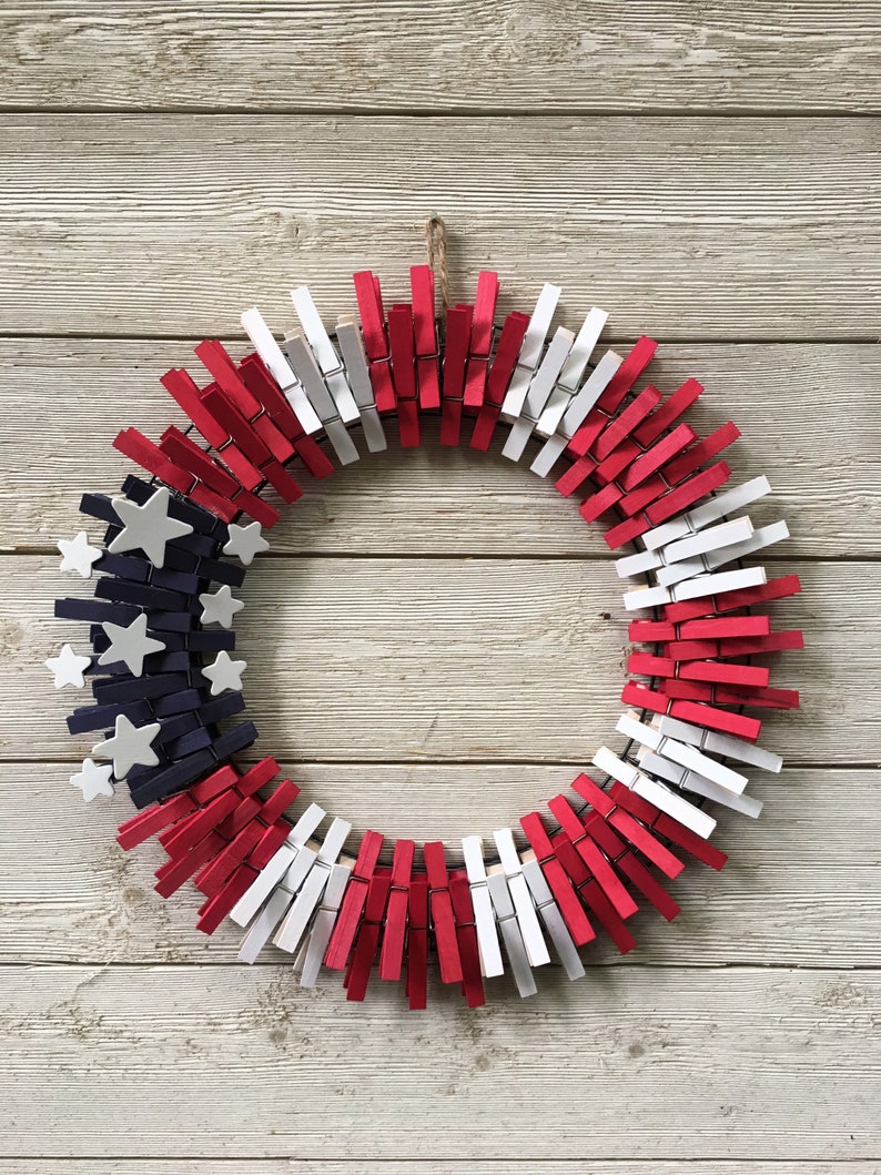 Fourth of July clothespin Wreath /Patriotic Wreath/Memorial Day Wreath/ Red ,White ,and Blue Wreath/ Front Door Wreath image 3